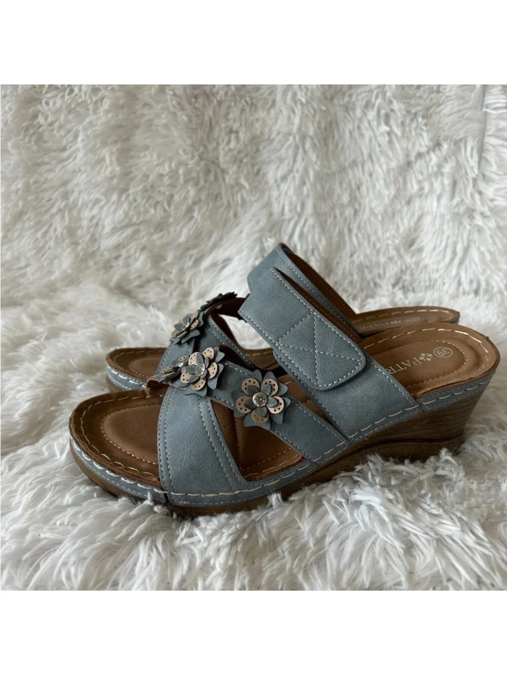 Patrizia by Spring Step Wedge Sandals Womens 39 Lyndsay Blue Floral Light